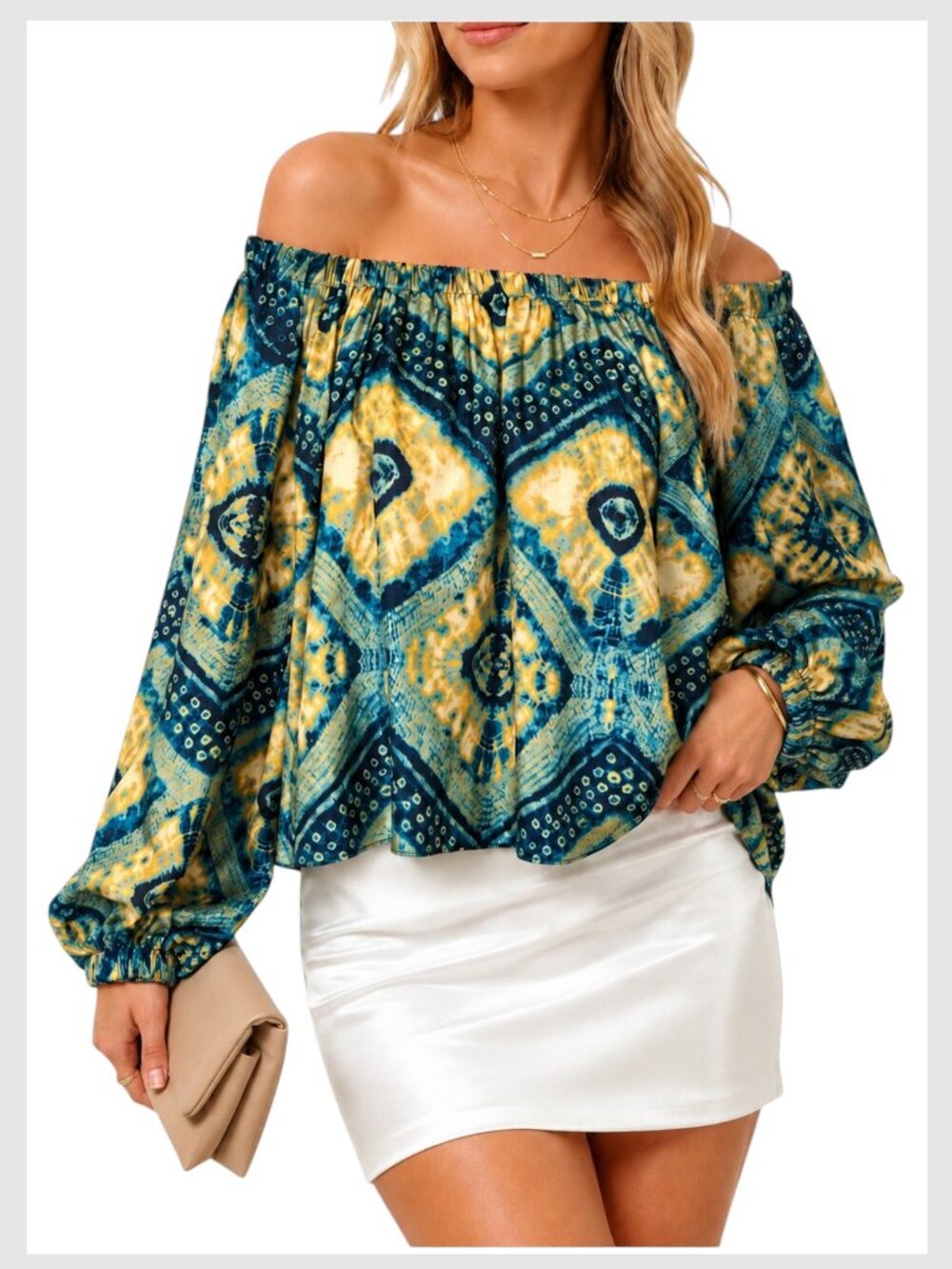 Ulla Johnson Nadya Silk Blouse Teal Yellow Off Shoulder XS 2
